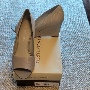 Franco Sarto Taupe Peep Toe Wedges